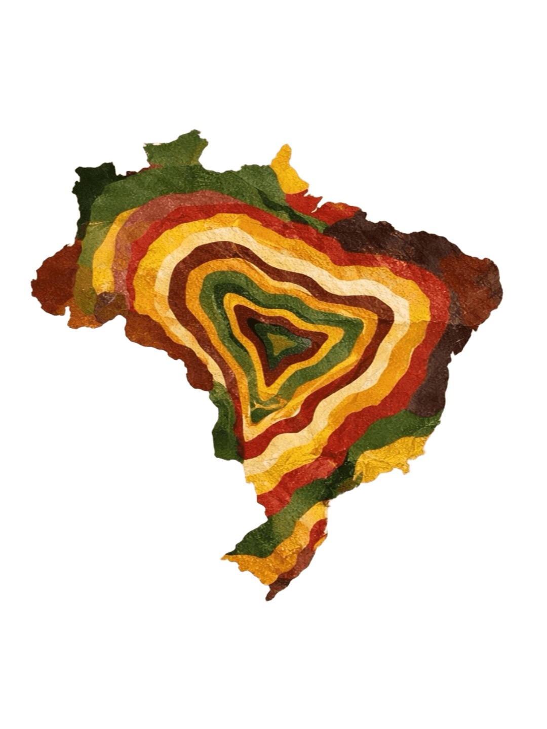 Colagem com o mapa do Brasil em camadas de cores